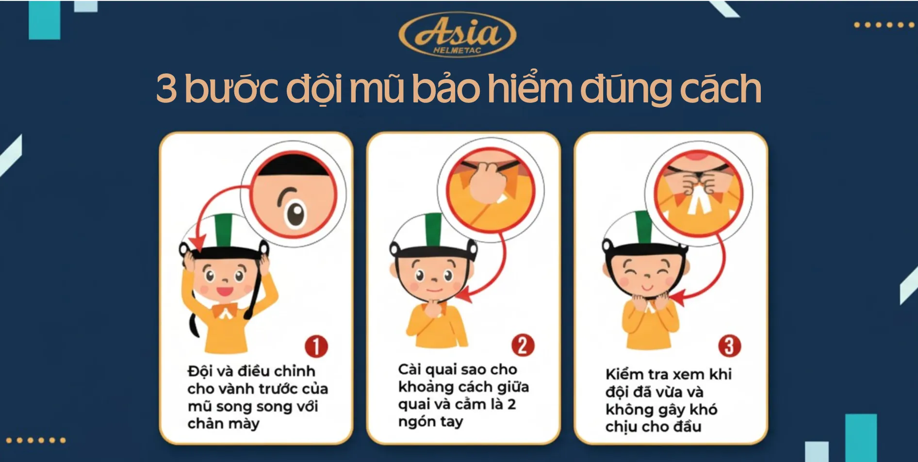 3 bước đội mũ bảo hiểm đúng cách