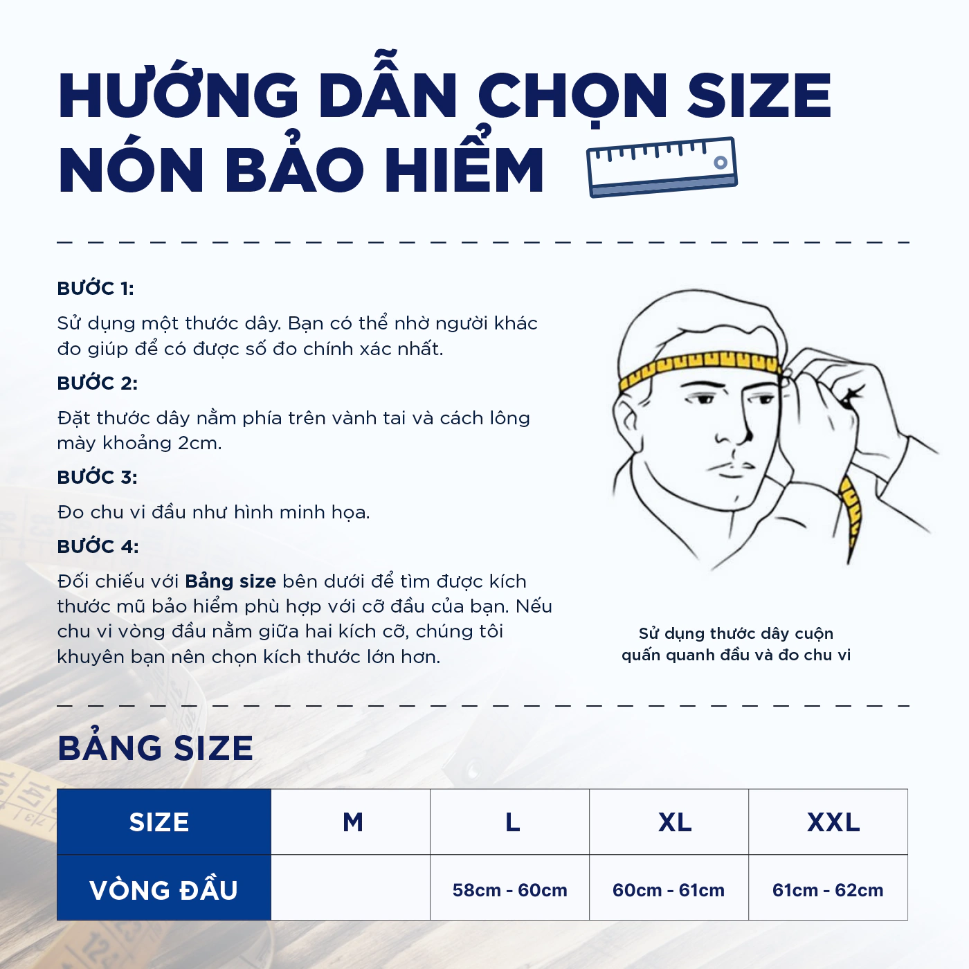 Bảng size và hướng dẫn đo size nón Royal M20K